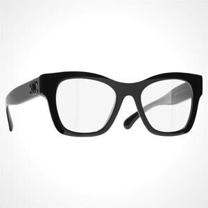 New CHANEL Eyeglasses Black Gold Butterfly Square Acetate Womens